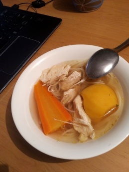 Hungarian chicken soup (made with beef bouillon cubes)